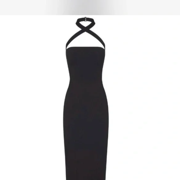 Skims wrap Elegant Black Halter Dress - Picture 2 of 4